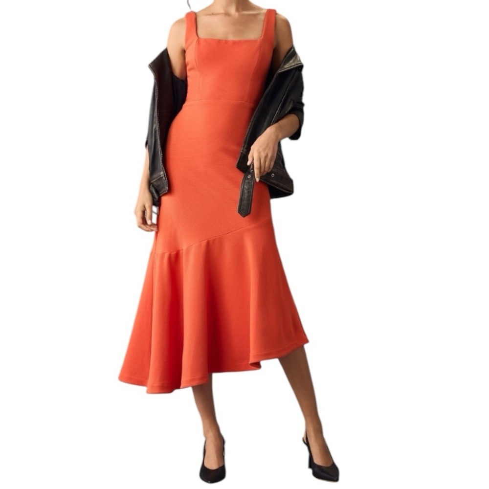 NWT Anthropologie Ariana Square Neck Asymmetrical Ruffle Hem Tank Dress Medium